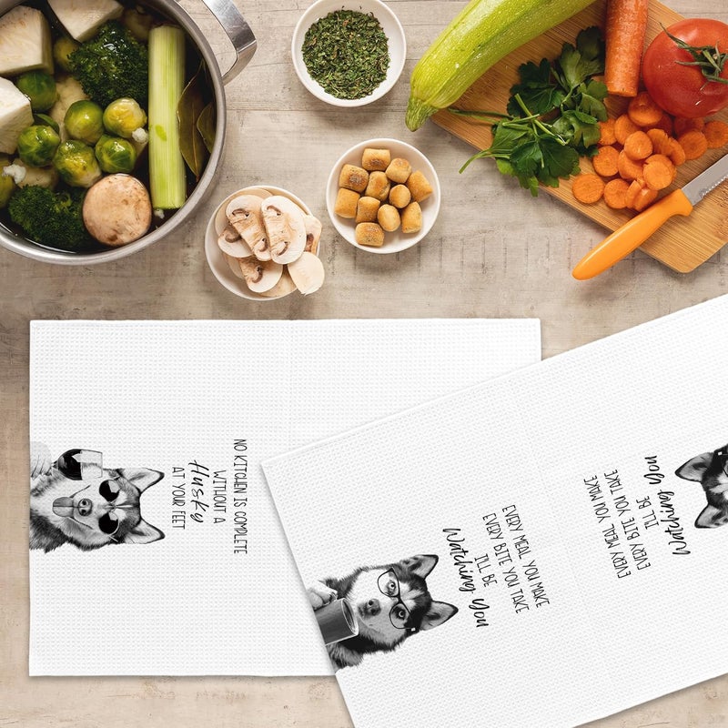Mcehtle Funny Siberian Husky Kitchen Towels Set of 2, Dog Kitchen Accessories, Coffee Station Decor, Dog Chef Gift Hand Towel, Dining Room Decorative Tea Towel Dish Towels 16x24 Inch - Image 5